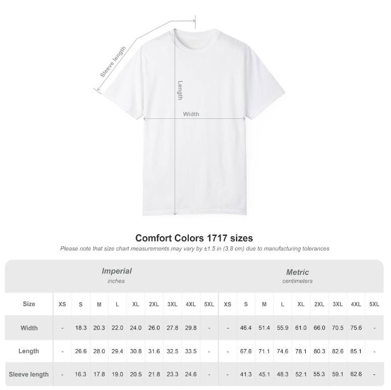 Size Chart for Procrastination Sloth Tee –  “Due Tomorrow, Do Tomorrow”